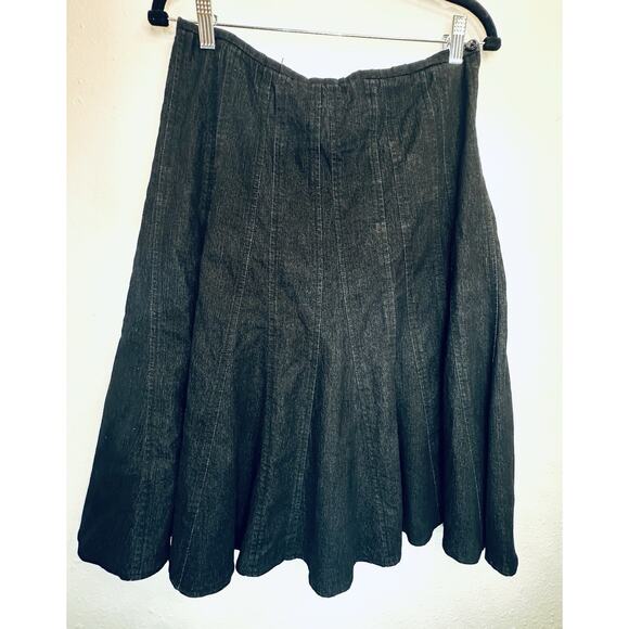 Vtg Dark Blue Denim Pleated Stretch Midi Skirt Size 6 Larry Levine - Picture 2 of 8